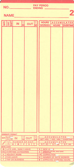 Time Cards for the Amano MJR-8000 Time Clock Supplies Amano - Back View