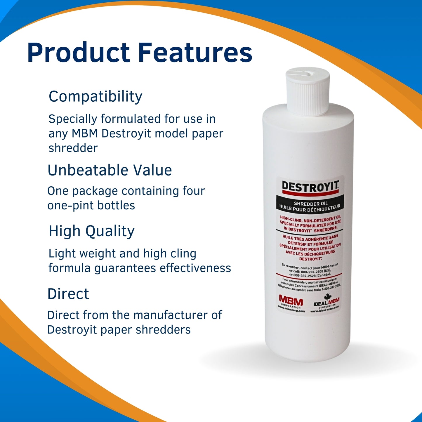 MBM Destroyit 4 Pints of Paper Shredder Oil (case of 4 x 1 pint bottles) - CED214