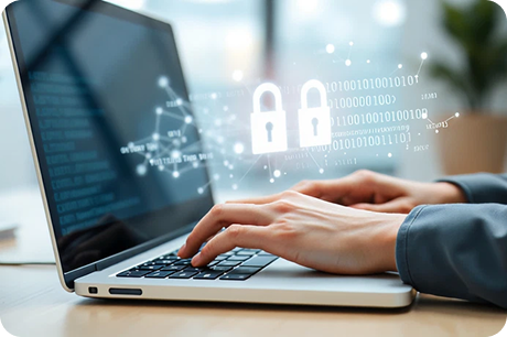 Cybersecurity displayed on a laptop
