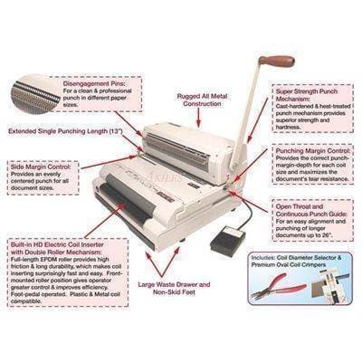 Akiles CoilMac ECI+ (Plus) Manual Coil Punch with Electric Coil Inserter Binding/Punching Systems Akiles