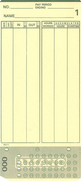 Time Cards for the Amano MJR-8000 Time Clock Supplies Amano - Front View